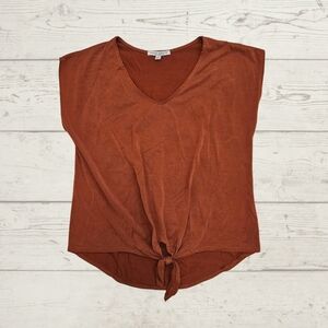 Women's Green Envelope Tie Front Rust Top- Size S